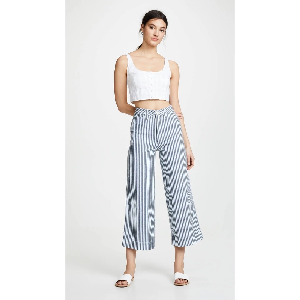 Madewell Emmett High Rise Wide Leg Crop Striped Pants Size 26 Coastal